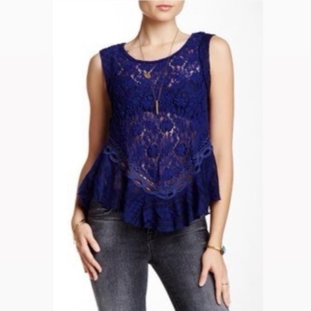 Free People Dark Bloom Lace Open Back Purple Top Sz XS